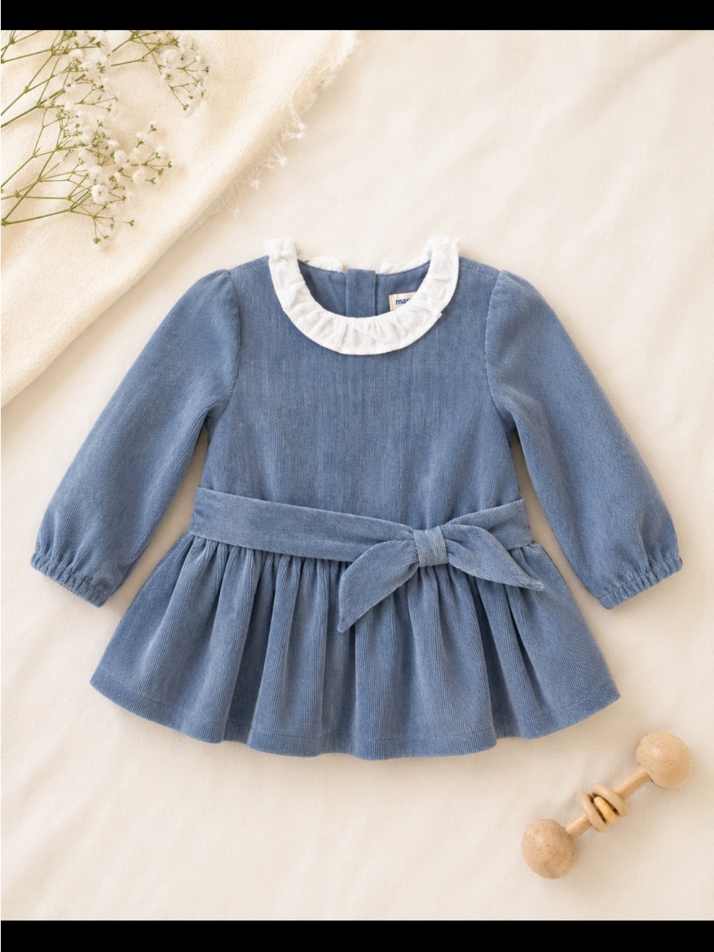 Blue Corduroy Baby Dress with White Collar